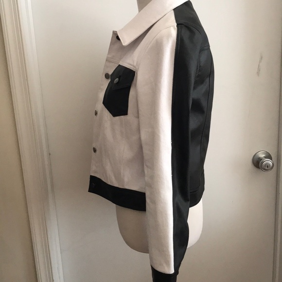 Two Tone Denim Faux Leather Jacket - Picture 2 of 4